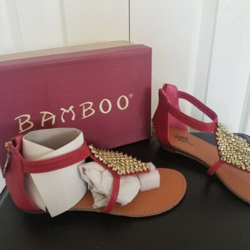 Bamboo Red with Gold Stones Summer Sandals